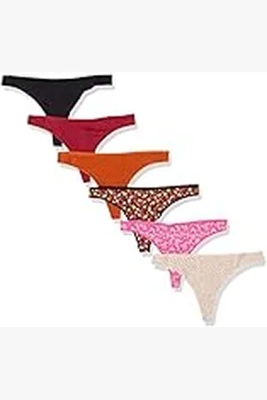 Amazon Ropa Interior Estilo Tanga de Tira en Algodón Mujer, Pack de 6, Floral/Floral Pequeño/Lunares/Multicolor, 42