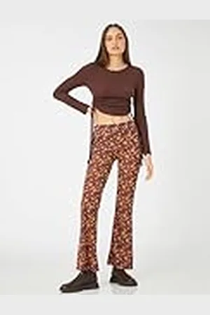 Koton Flare Leg Trousers Floral Elastic Waist Calzoncillos, , L De Las Mujeres