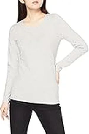 Amazon Camiseta de Cuello Caja, Manga Larga y Ajuste Clásico (Disponible en Tallas Grandes) Mujer, , S