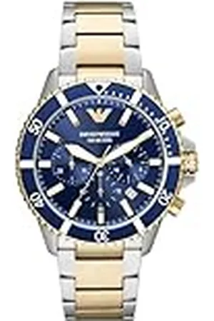 Emporio Armani Reloj Hombre, Movimiento cronógrafo, 43mm Caja de acero inoxidable plateado con correa de acero inoxidable, AR11362