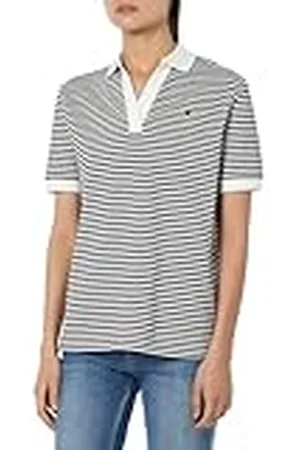 Tommy Hilfiger Mujer Polo de Manga Corta Regular Fit, Multicolor (Mini Stp Desert Sky/ White), XL