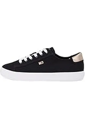 Tommy Hilfiger Sneaker con suela vulcanizada Mujer Canvas Lace Up elegante, (Black), 41