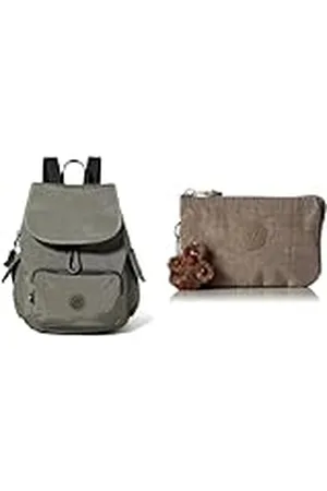 Kipling City Pack S, Mochila para Mujer, Verde (Moss), Talla única Creativity S, Cartera para Mujer, Marrón (True Beige), 14.5x9.5x5 cm