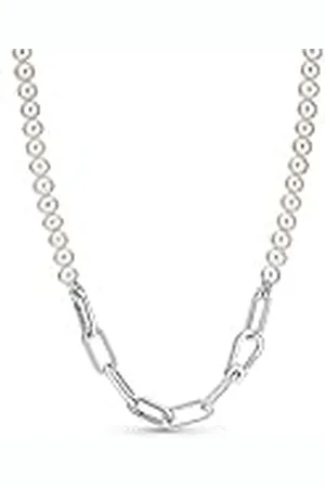 PANDORA ME Collar de eslabones de de ley con perlas blancas cultivadas en agua dulce, 45