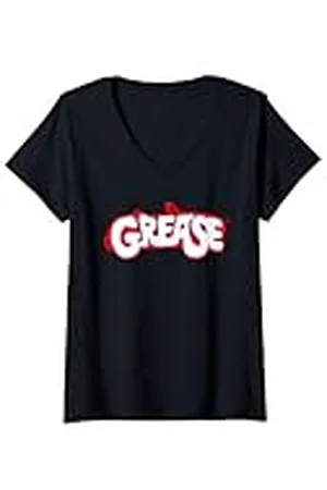 GREASE Mujer Logotipo clásico de coche rojo y azul de Camiseta Cuello V