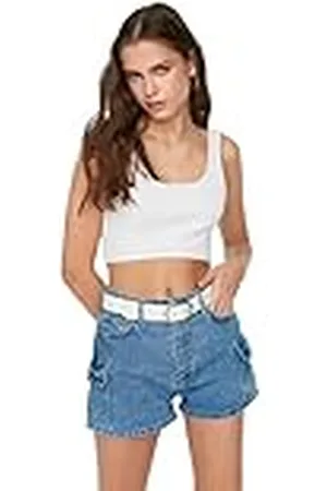 Trendyol Pantalones Cortos de Cintura Alta y Pierna Recta para Mujer, , 36