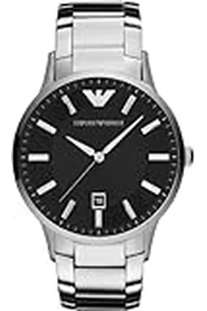 Emporio Armani Reloj para hombre, movimiento de tres manecillas con fecha, caja de acero inoxidable plateado de 43 mm con correa de acero inoxidable, AR11181