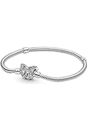 PANDORA Moments Pulsera deslizante de plata de ley con cadena de serpiente y cierre en forma de mariposa con circonita cúbica transparente, 23