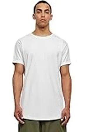 Urban classics Camiseta básica de manga corta holgada, cuello redondo, de algodón, extra larga, con doblez en las mangas, de hombre, moderna, color blanco , talla L