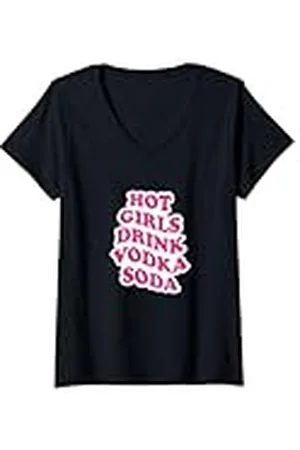 College Mujer Chicas calientes beben refresco de vodka Camiseta Cuello V