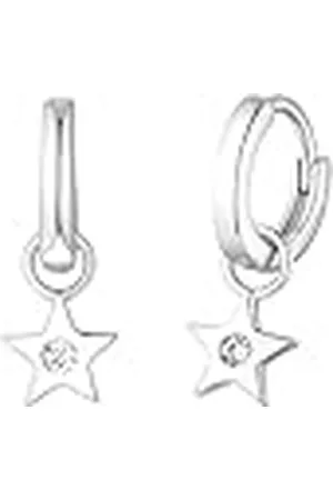 QS by s.Oliver Creoles de Ley 925 Joyas de Orejas para Niñas, con circonita cúbica sintética, 1.8 cm, , Estrella, Viene en Caja de Regalo de joyería