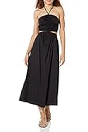 THE DROP Vestido largo Brinda para mujer, en algodón, cuello halter, detalles cut-out, color , XXL