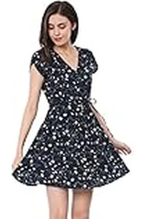 Allegra K Vestido Fluido Floral con cinturón y Cuello en V Cruzado Boho para Mujer S