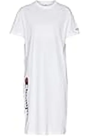 Champion Legacy Icons W – Relaxed Vertical Logo S/S Crewneck Vestido Informal, Color Blanco, M para Mujer