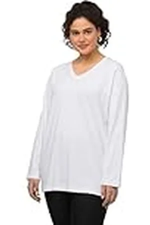 Ulla Popken Camiseta básica en V, Manga Larga, Blanco Nieve, 64-66 para Mujer