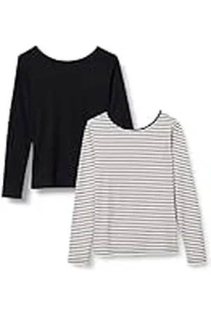 Amazon Camiseta de Punto Trenzado Ajustada de Manga Larga con Espalda Descubierta Mujer, Pack de 2, , XS