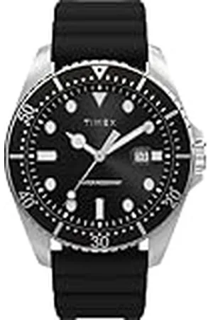 Timex Trend - Reloj para Hombre de 42 mm, Pulsera de Silicona Negra, Esfera Negra, Caja en Tono Plateado TW2W71400