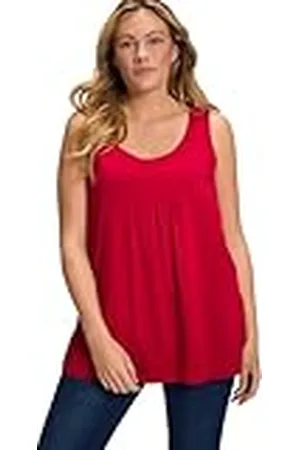 Ulla Popken Top, Pliegues Decorativos, Línea A, Cuello Redondo, Sin Mangas, Modal Camisetas, , 56-58 para Mujer
