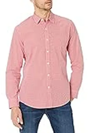 Amazon Camisa Informal de Popelina con Manga Larga y Corte Recto Hombre, , L