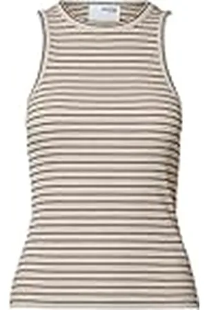 SELECTED Slfanna Noos-Camiseta de Tirantes con Cuello Redondo Anchos, /Rayas: W. Negro, S para Mujer