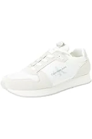 Calvin Klein Zapatillas para Hombre Runner Sneaker Sock Laceup de Nailon y Piel Deportivas, Blanco (Triple Bright White), 44