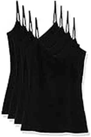 Amazon Camiseta Interior Ajustada de Punto con Cuello de Pico (Disponible en Tallas Grandes) Mujer, Pack de 4, , XXL