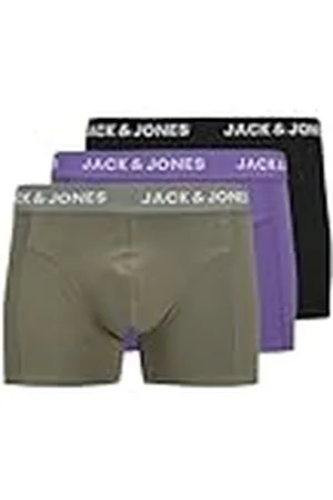 JACK & JONES Jacrob Solid Trunks 3 Pack Sn Bóxer, Agave Green/Pack:Black-Purple Opulence, M Hombres