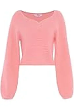 myMo Jersey de Punto Corto para Mujer con Escote Cuadrado Rosa Talla XL Suéter