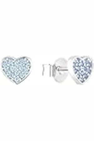 QS by s.Oliver Pendientes de plata de ley 925 joyería infantil para las orejas, con circonita sintética, 0,7 cm, azul, corazón, viene en caja de regalo de joyería, 2036824