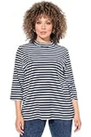 Ulla Popken Shirt, Ringel, A-Linie, Stehkragen, 3/4-arm Camiseta de Manga Larga, , 62-64 Mujeres