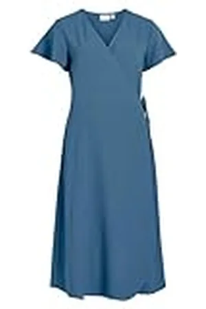 VILA Vilovie S/S Wrap Midi Dress-Noos Vestido Cruzado, Azul Coronet, 38 para Mujer