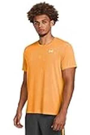 Under Armour Launch Splatter Tee Camiseta de manga corta para hombre, camiseta de deporte ligera, color naranja nova/gris atómico/reflectante