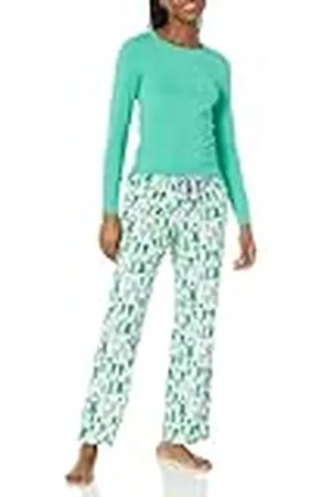 Amazon Conjunto de camiseta de punto de manga larga y pantalón de pijama de franela ligero - colores interrumpidos Mujer, , XXL Grande