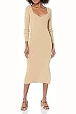 THE DROP Vestido para Mujer, Cameron Midi de Punto Acanalado con Escote Corazón, , XXL Grande