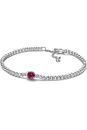 PANDORA Timeless Pulsera de plata de ley con cristal rojo cereza jubileo y circonitas cúbicas transparentes, 20