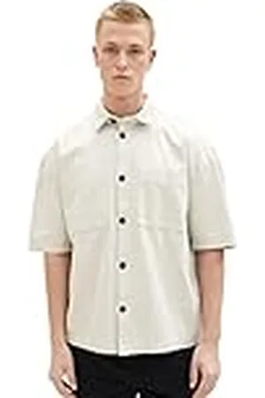 TOM TAILOR 1036239 Camisa Boxy Fit con Bolsillos en el Pecho, 31718-White Sand, L para Hombre