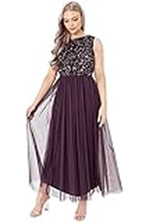Maya Deluxe Vestido Midaxi para Mujer, sin Mangas, Lentejuelas, Cintura Imperio, Tul Adornado para Boda Dama de Honor, , 50