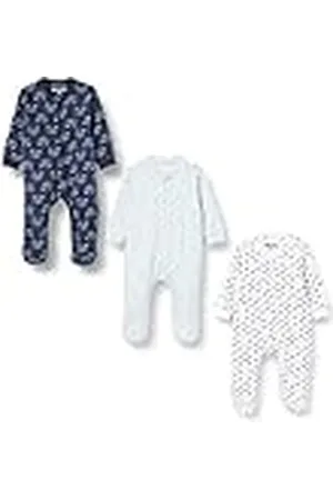 CARE LABEL Hikaro Baby Boys and Girls Footed Cotton Long Sleeve Zipped Sleepsuit, Pack of 3