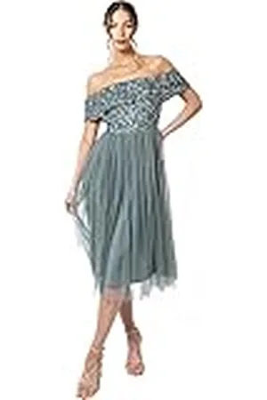 Maya Deluxe Vestido Midi Adornado con Bardot Dama de Honor, , 50 EU Más para Mujer