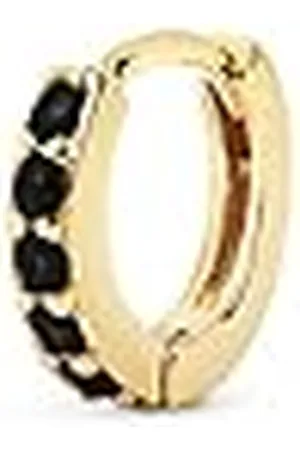 SINGULARU Pendiente Suelto Aro Cleo M Black. Plata de Ley 925 con Acabado Baño de Oro de 18 Kt. Cierre Congo. Joyas para Mujer