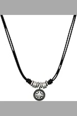 QS by s.Oliver Cadena con colgante de acero inoxidable de cuero collar de los hombres, 45+5 cm, , brújula, viene en caja de regalo de joyería, 2035536