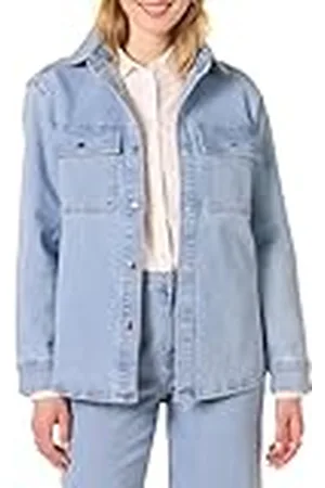 Amazon Chaqueta Camisera de Denim Grueso y Corte Holgado Mujer, , L