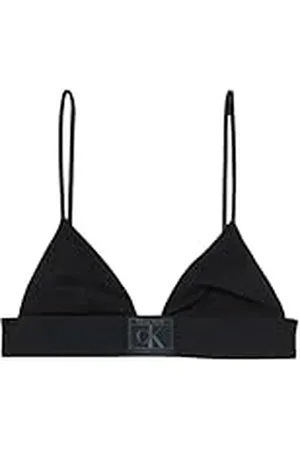 Calvin Klein Sujetador tipo bralette Mujer Unlined Triangle elástico, Negro (Black W / Blue Performance Logo), L
