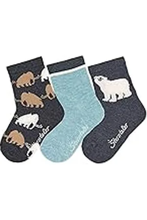 Sterntaler Söckchen 3er-Pack Mammut Calcetines, Azul Mel, 17-18 para Bebés