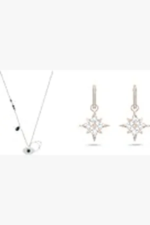 Swarovski Collar Symbolic para Mujer, Ojo Turco Dúo con Cristales Pavé, Acabados Metálicos, Colección Symbolic & Pendientes de aro Symbolic, Estrella, Blancos, Baño tono oro