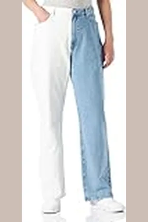 NA-KD Mezclilla Recta de Dos Colores Jeans, Blanco/Azul, 42 para Mujer