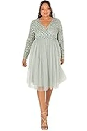 Maya Deluxe Maya Vestido Midi Adornado con La Parte Delantera de Deformación Falsa Dama de Honor, , 48 para Mujer