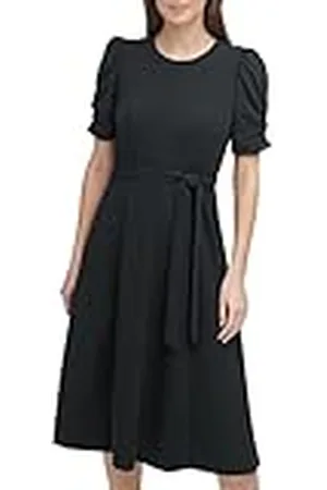 DKNY Vestido Camisero Midi con Mangas de Nudo para Mujer, Negro, 48