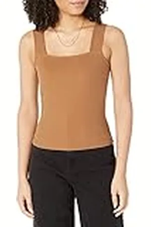 THE DROP Jody-Playera de Tirantes de Punto Acanalado con Cuello Cuadrado y Corte Ajustado Mangas y Camiseta, , S