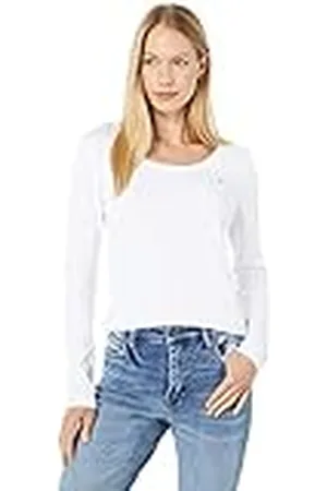 Tommy Hilfiger Camiseta de Manga Larga para Mujer con Cuello Redondo, Bright White, M